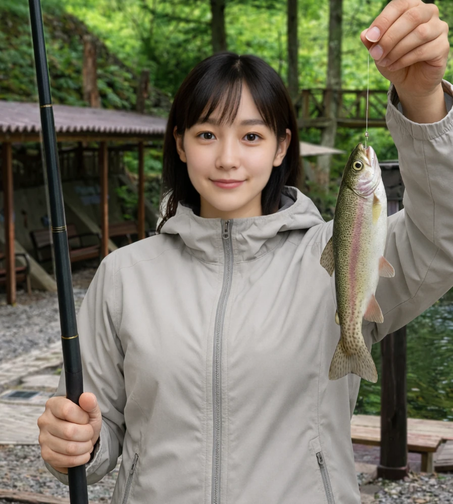 フィッシングエリアやま里でニジマスの釣果を得た国生.webp