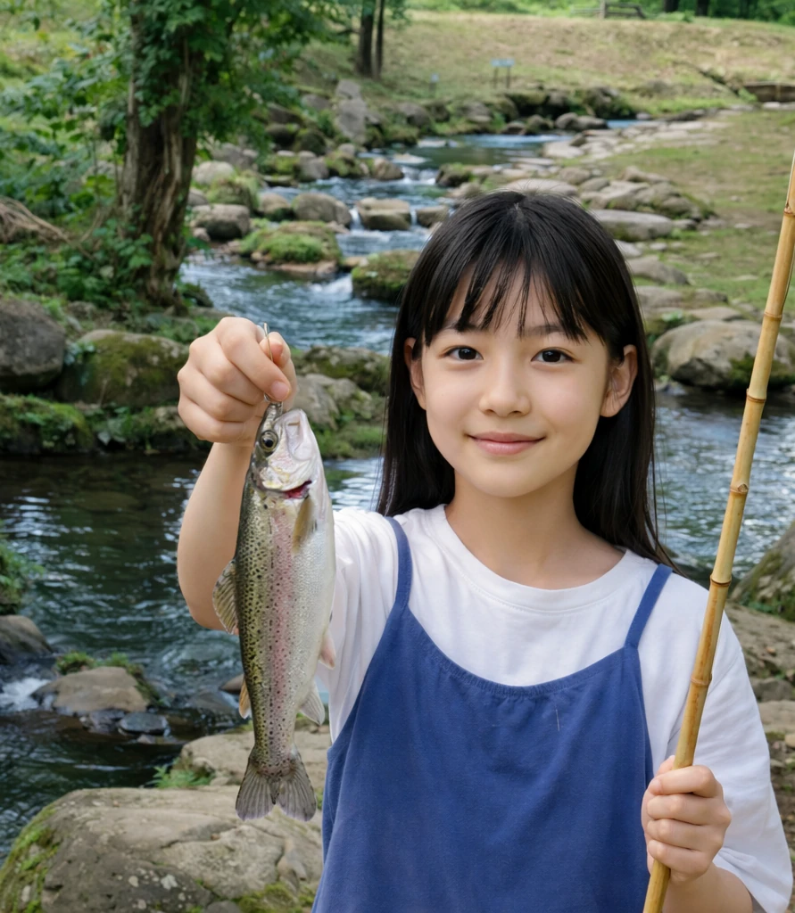 フィッシングランドはなおかでニジマスの釣果を得た少女.webp