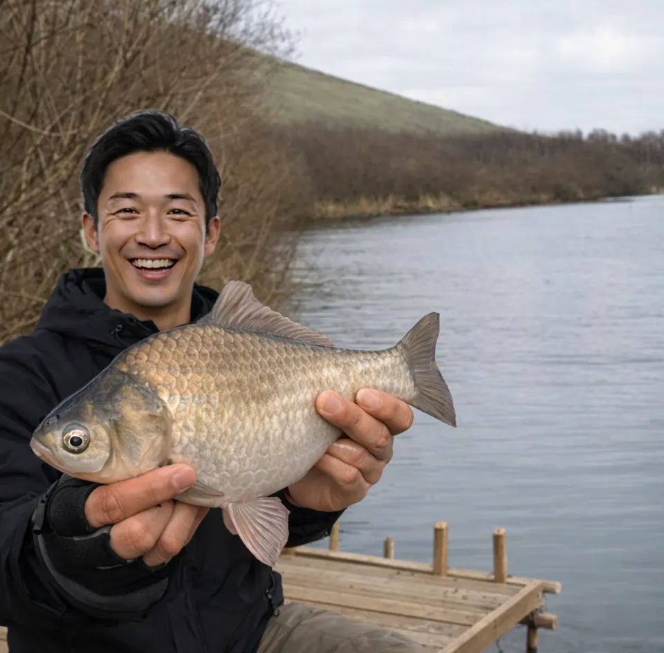 モエレ沼でヘラブナの釣果を得た勝田.webp