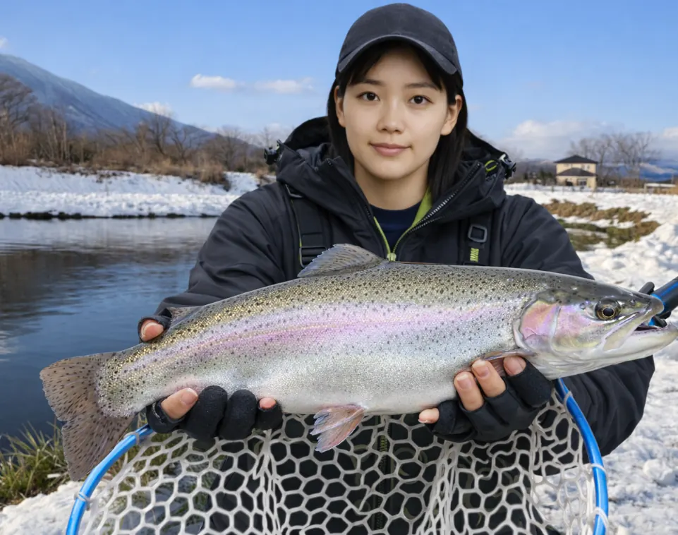 ユーランド清水川でニジマスの釣果を得た森永.webp