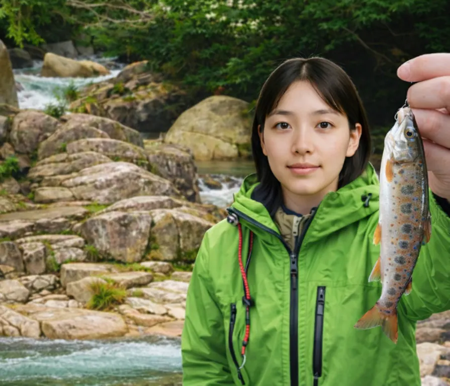 七瀬川渓流釣り場でアマゴの釣果を得た森永.webp