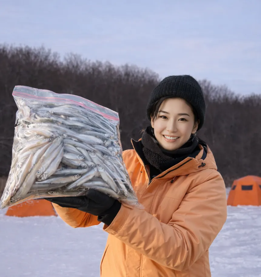 三ヶ月沼でワカサギの釣果を得た佐伯.webp