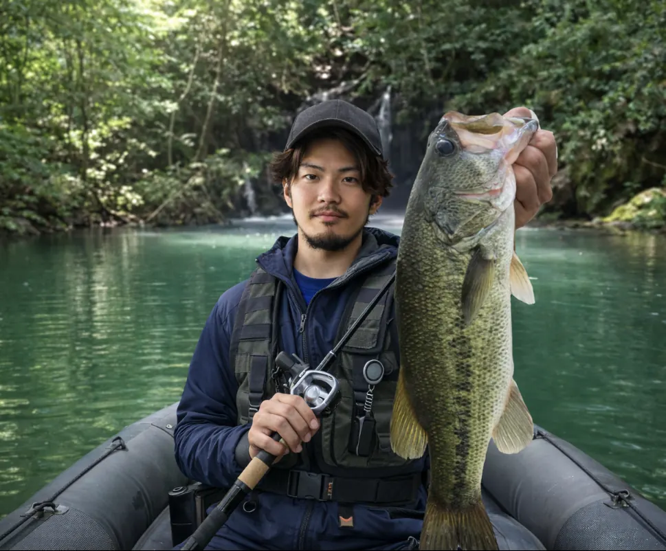 三瀬谷ダムでブラックバスの釣果を得た澤田.webp