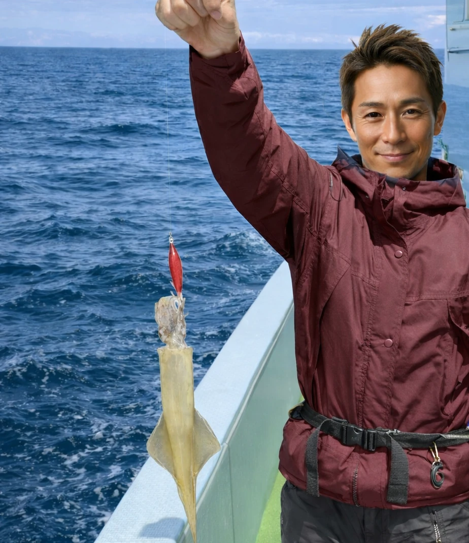 三陸沖でイカの釣果を得た亀岡.webp