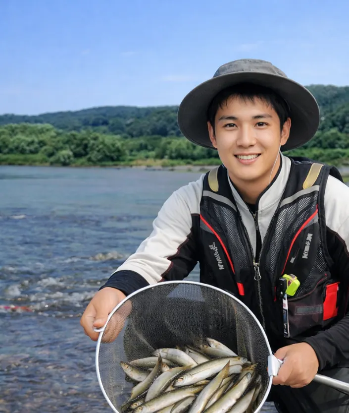 三面川でアユの釣果を得た新崎.webp