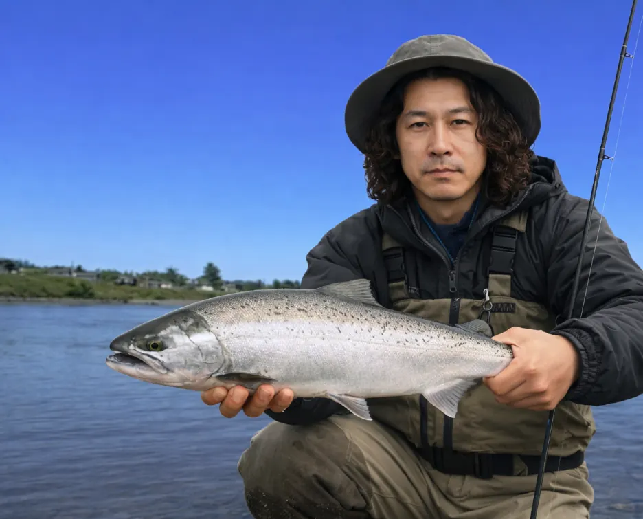 三面川でサクラマスの釣果を得た岸本.webp