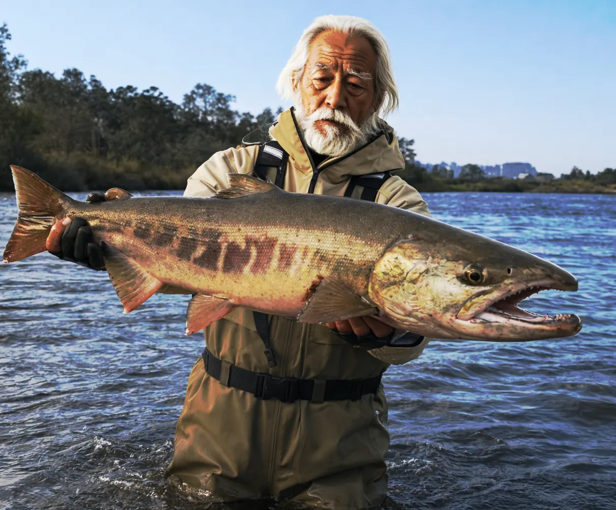 三面川でサケの釣果を得た米田.webp