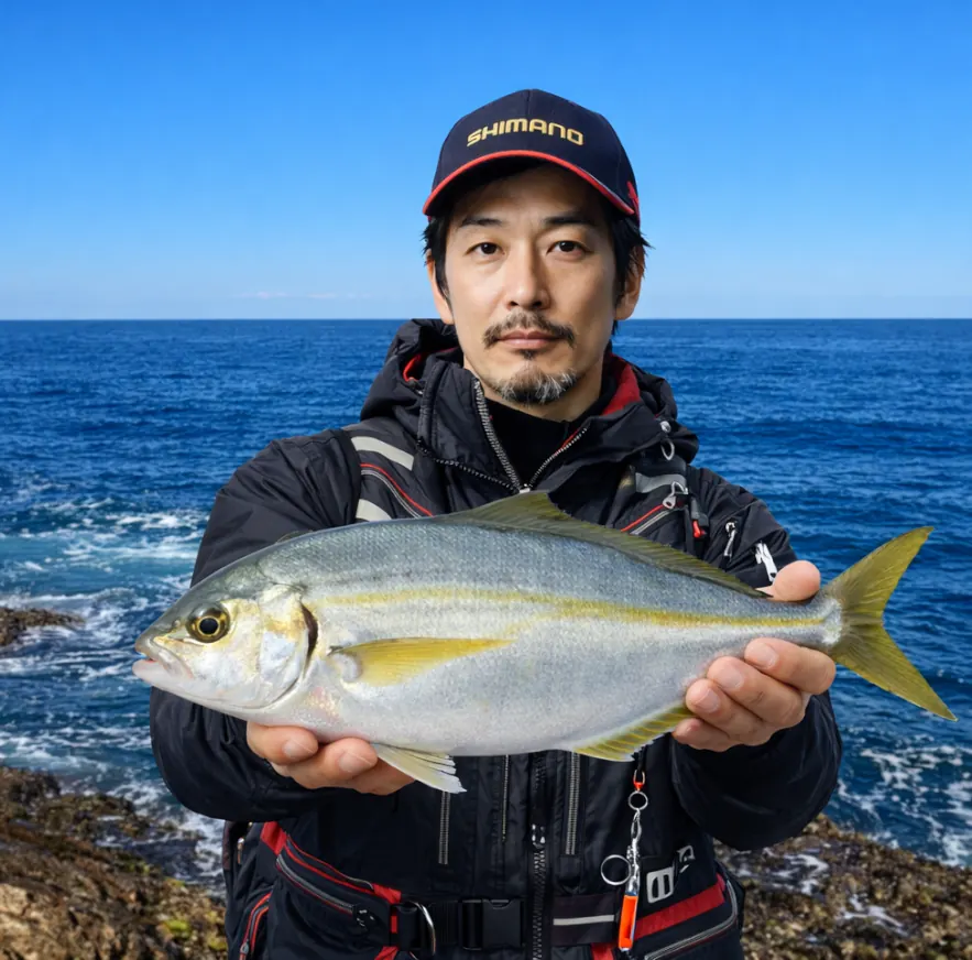 下田横根でシマアジの釣果を得た佐々木.webp