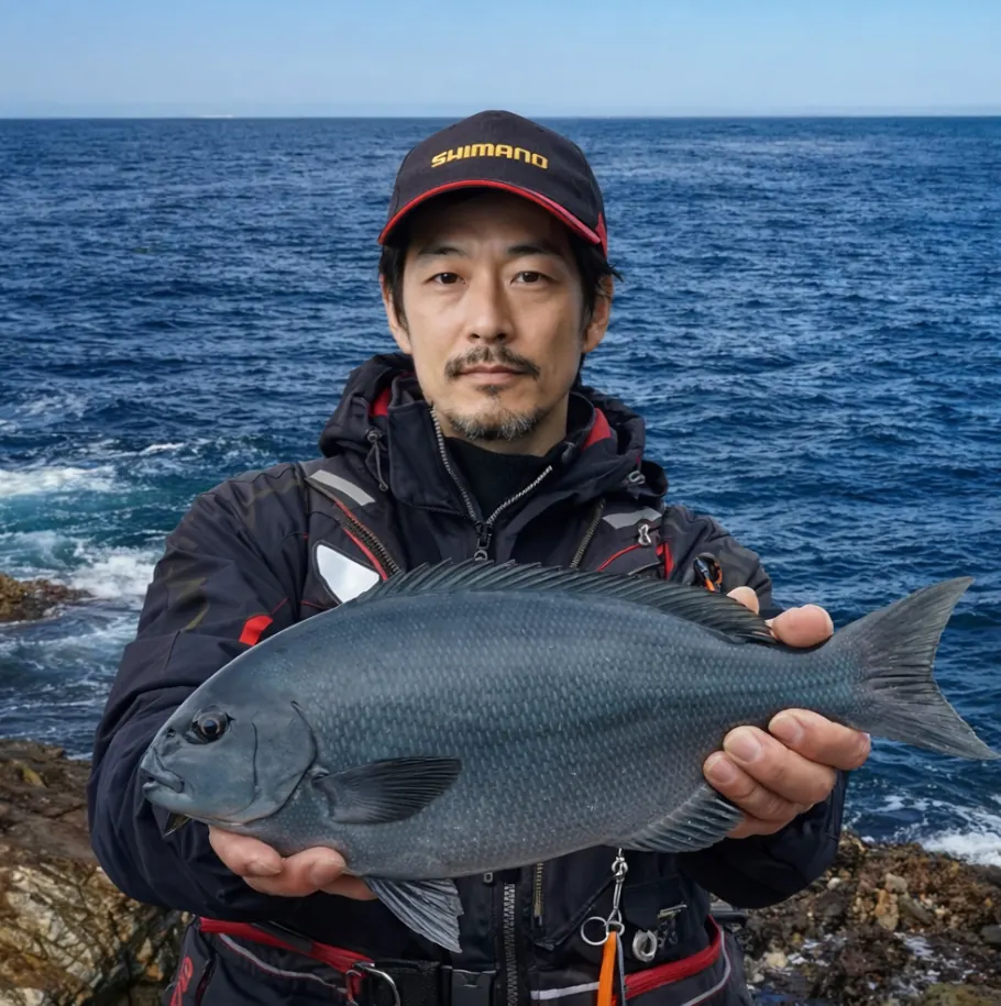 下田横根でメジナの釣果を得た佐々木.webp