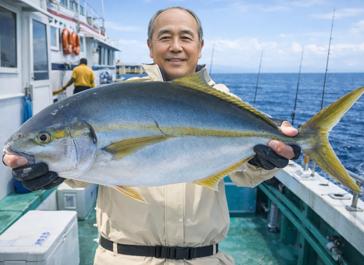 下田沖でシマアジの釣果を得た田能村.webp
