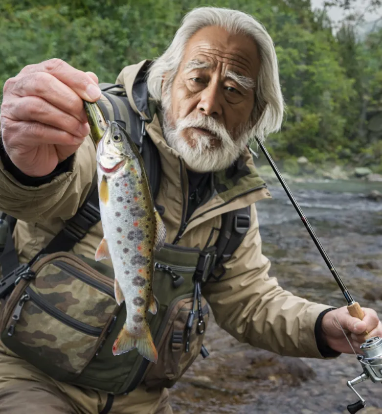亀尾島川でアマゴの釣果を得た米田.webp