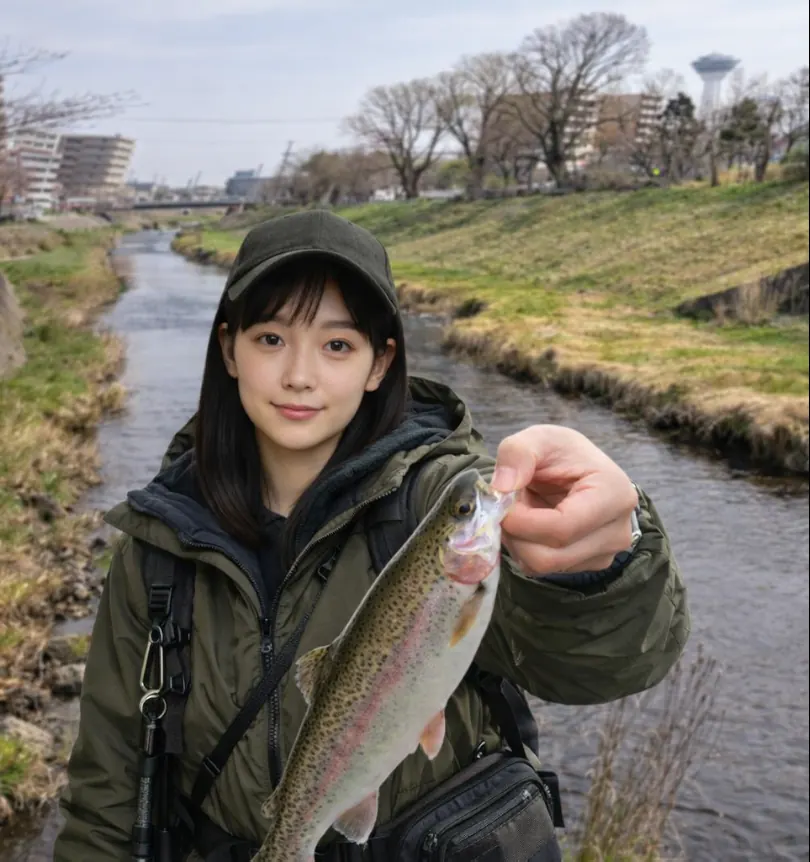 亀田川でニジマスの釣果を得た国生.webp