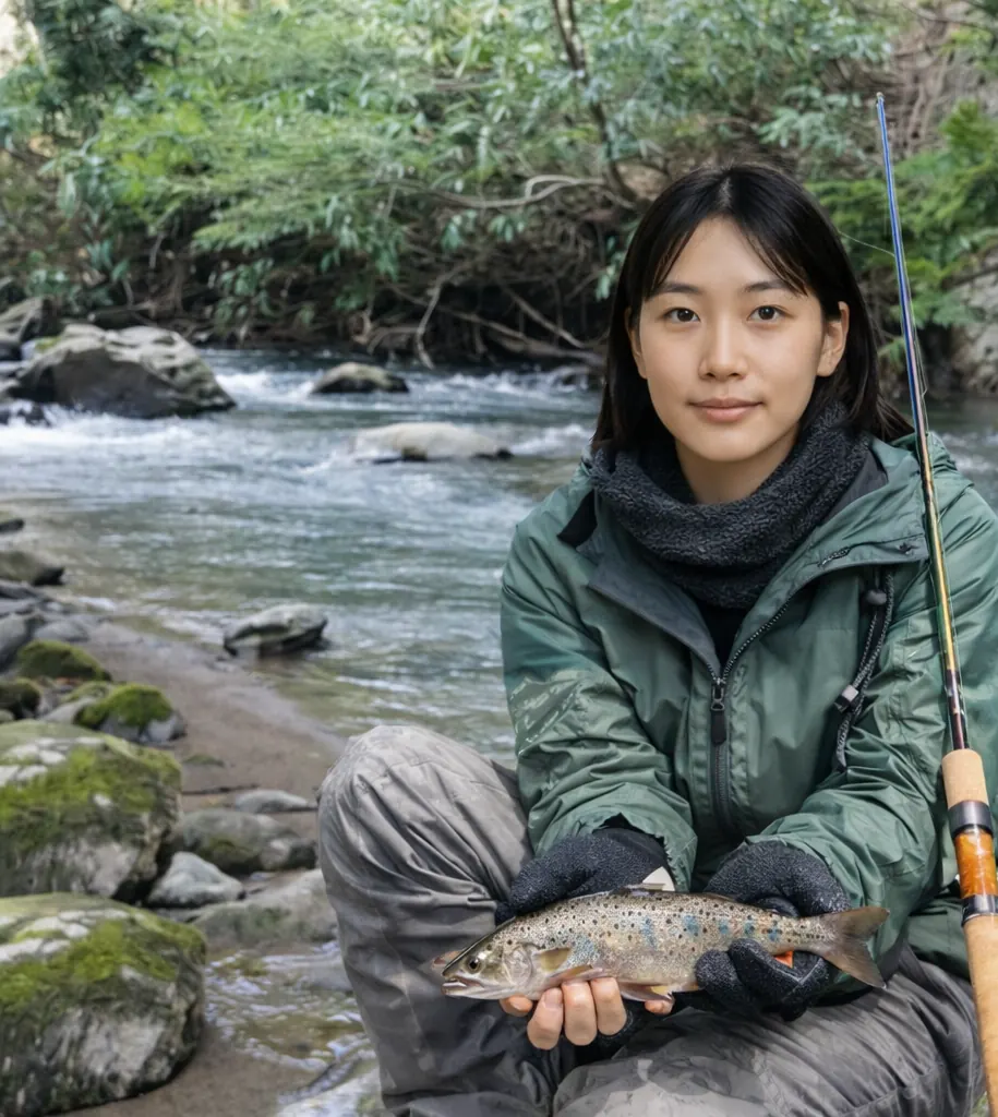 今別川でヤマメの釣果を得た森永.webp