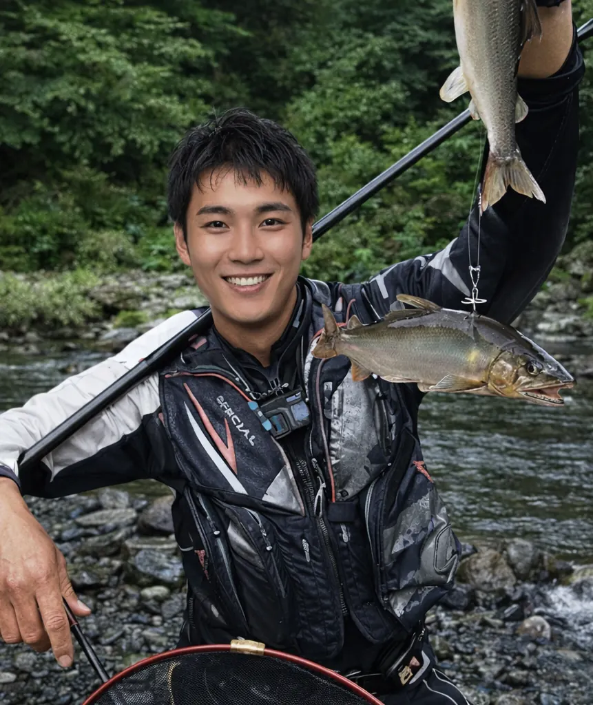 伊久美川でアユの釣果を得た新崎.webp