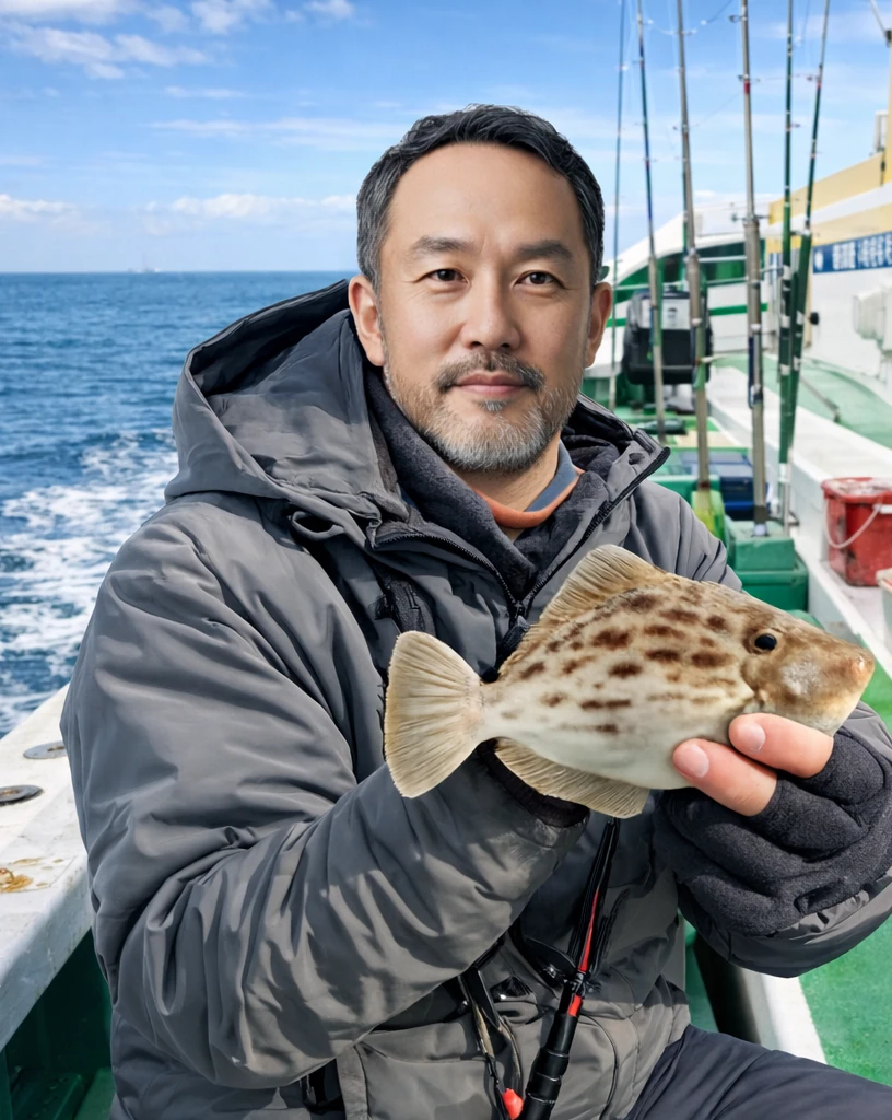 伊勢湾でカワハギの釣果を得た渡辺.webp