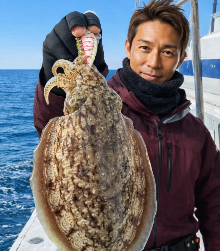 伊勢湾でコウイカの釣果を得た亀岡.webp