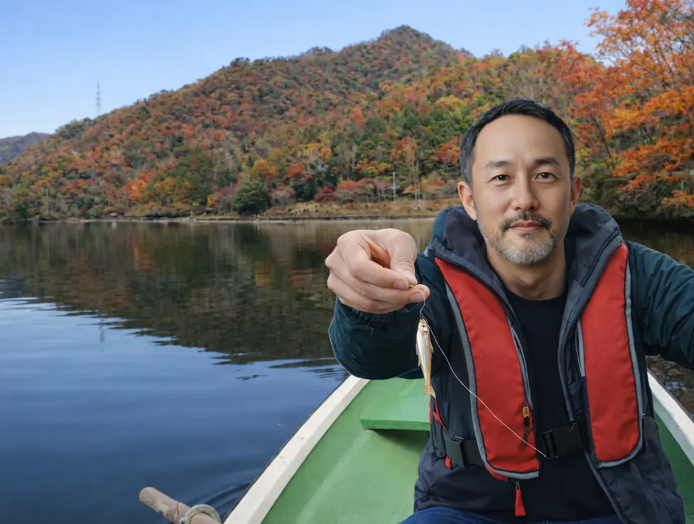 伊自良湖でワカサギの釣果を得た渡辺.webp