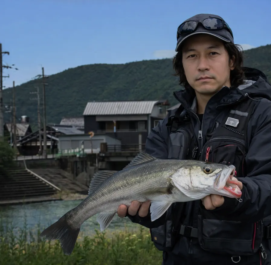 佐分利川でシーバスの釣果を得た岸本.webp