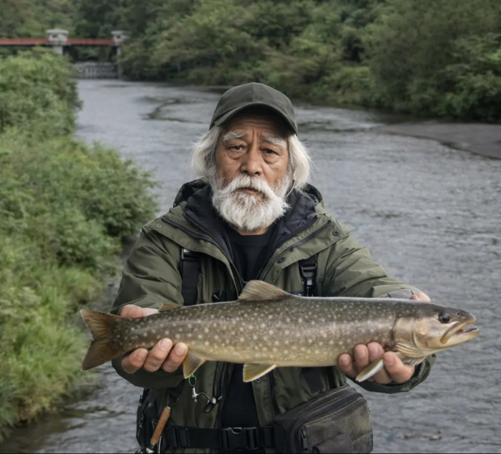 元浦川でアメマスの釣果を得た米田.webp