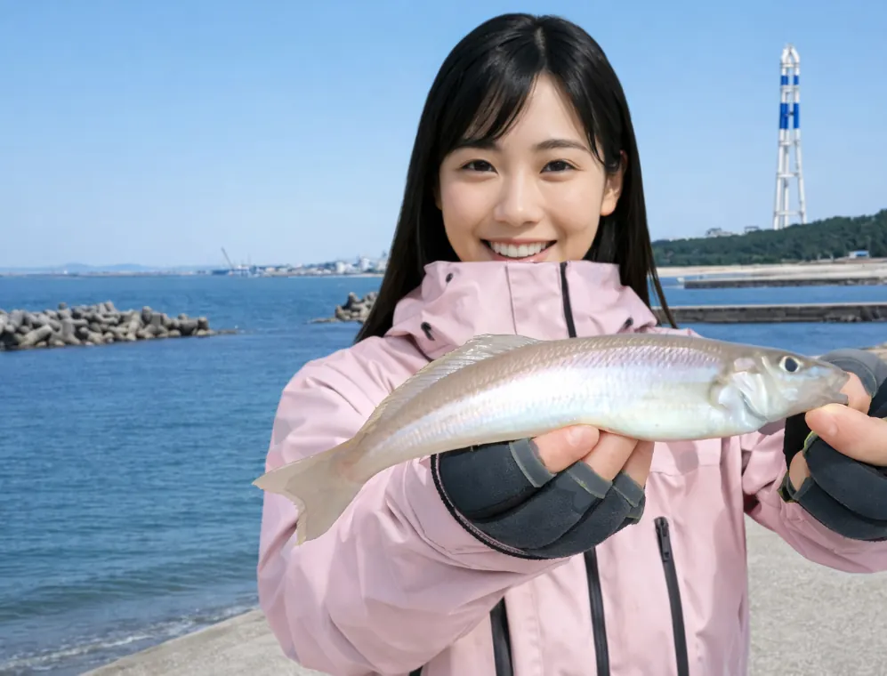 八重津浜でシロギスの釣果を得た黒川.webp