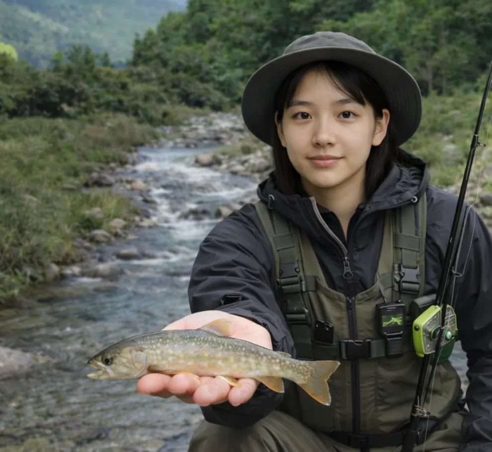刈谷田川でイワナの釣果を得た森永.webp