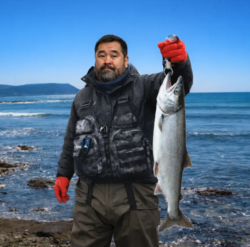 北見幌別川でサケの釣果を得た楢崎.webp