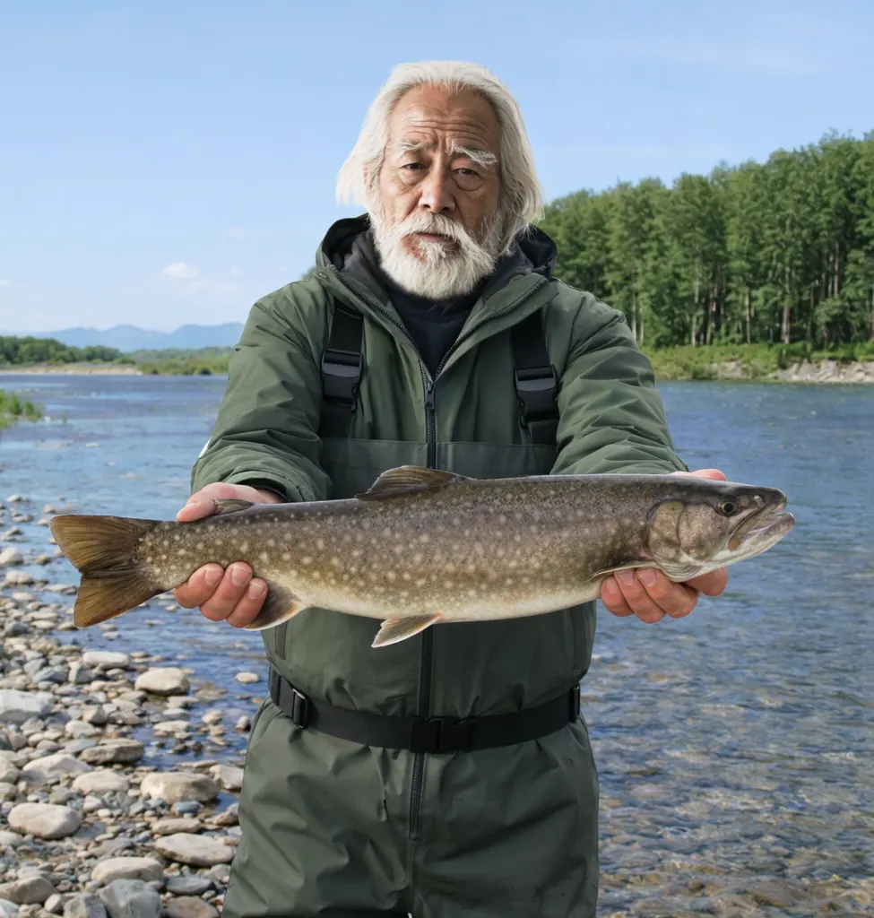 十勝川でアメマスの釣果を得た米田.webp