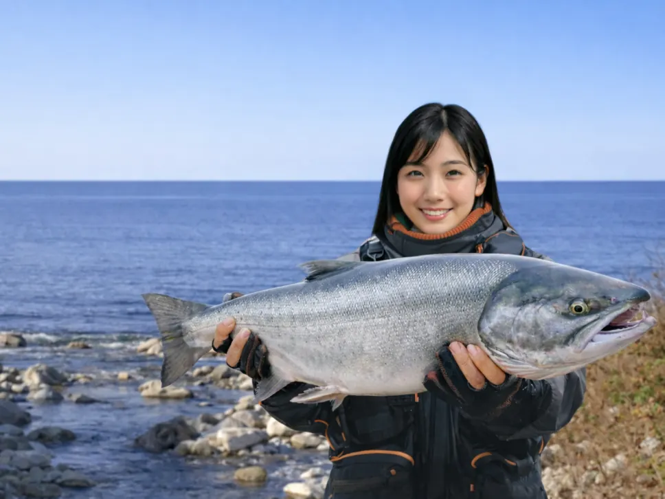 千代志別川河口でサケの釣果を得た黒川.webp