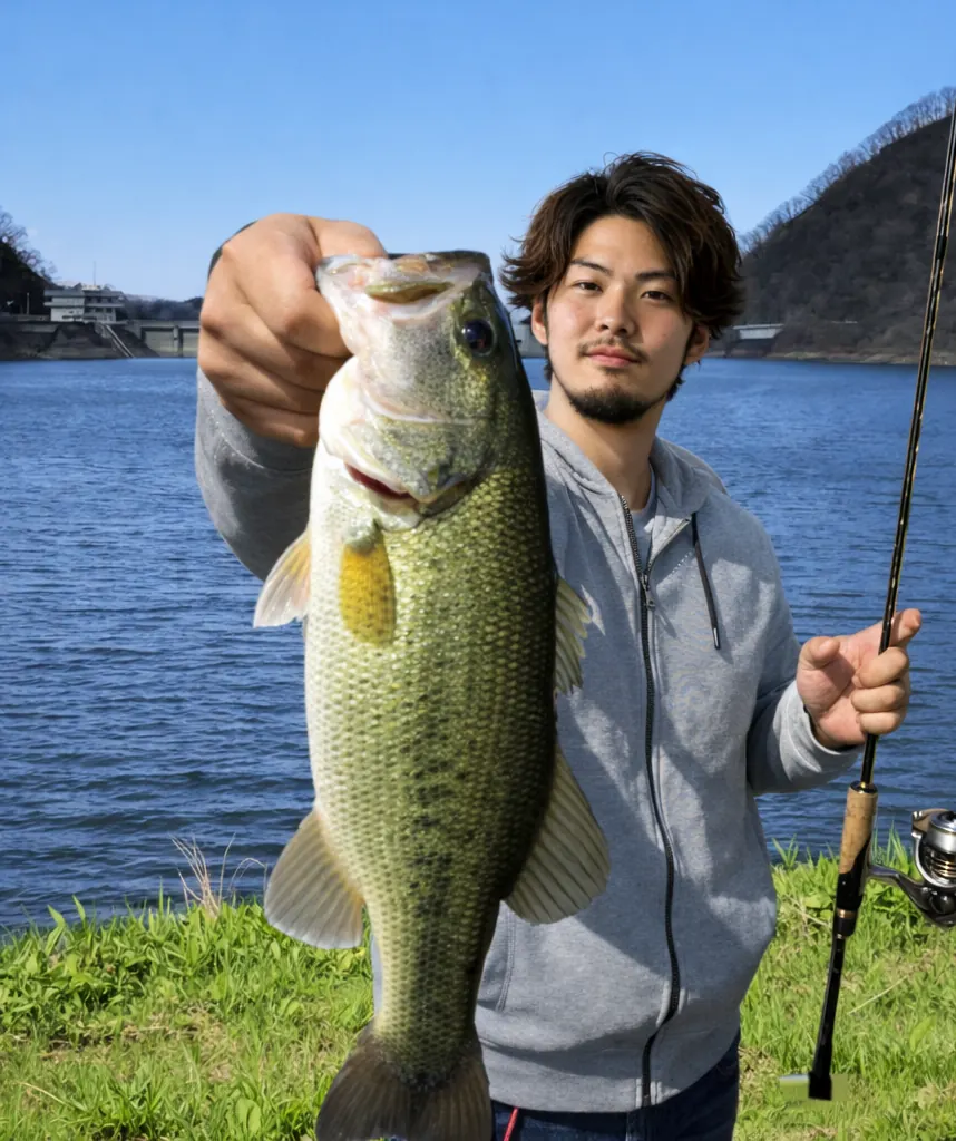 南川ダムでブラックバスの釣果を得た澤田.webp