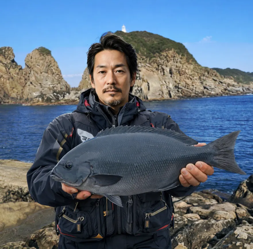 南郷大島でグレの釣果を得た佐々木.webp