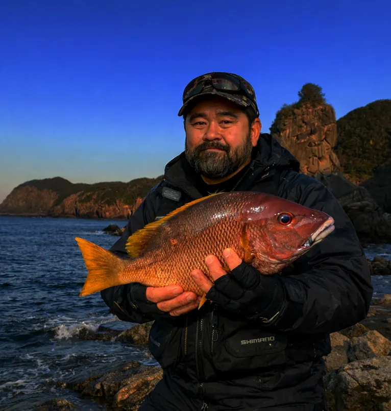 南郷大島でシブダイの釣果を得た楢崎.webp