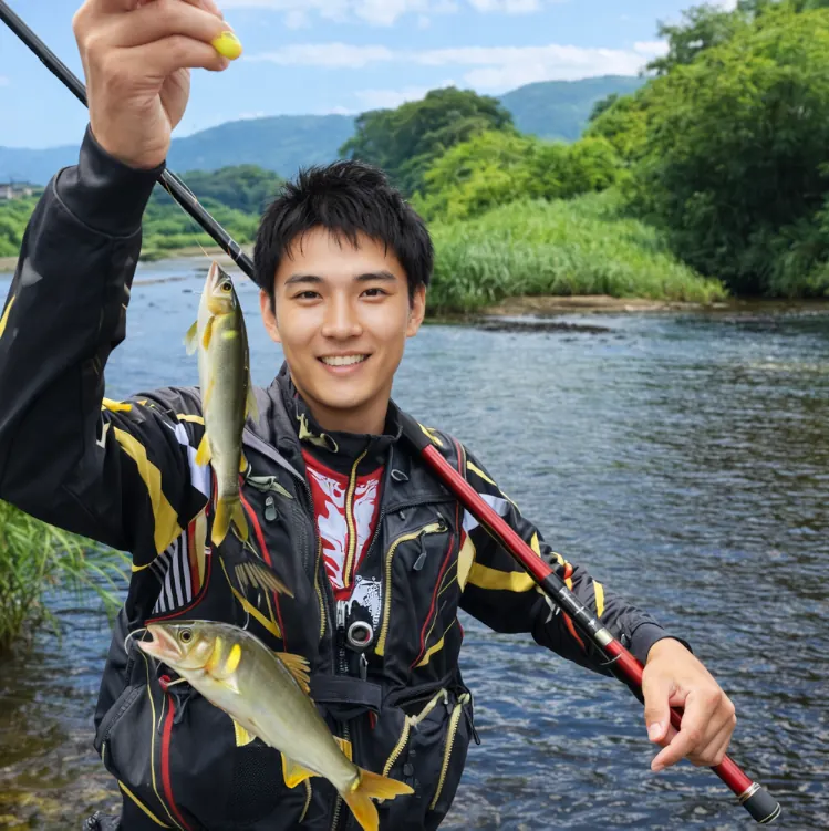 厚沢部川でアユの釣果を得た新崎.webp