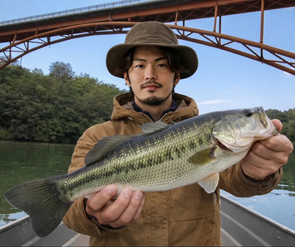和知ダムでブラックバスの釣果を得た澤田.webp
