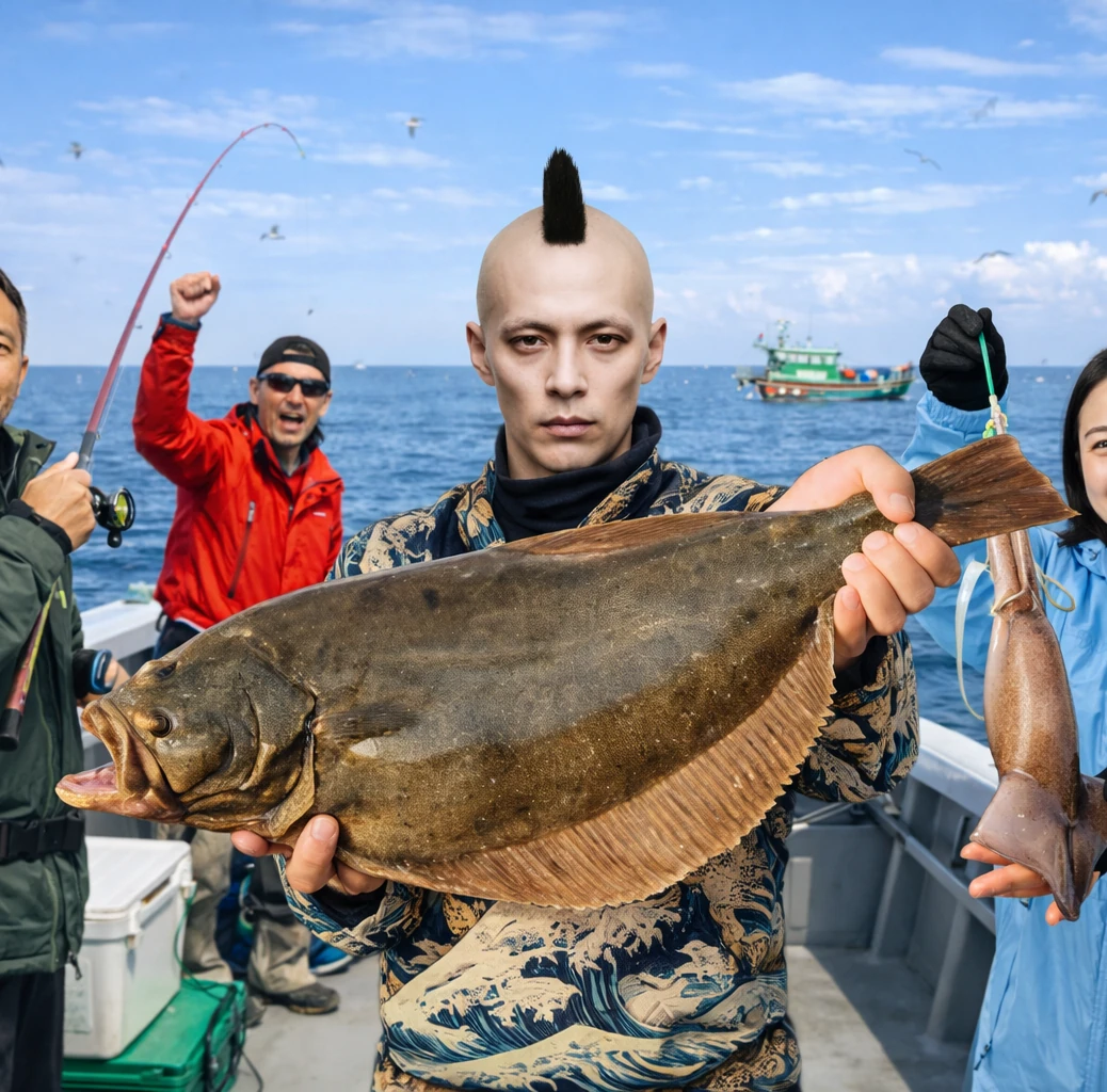 噴火湾でヒラメの釣果を得た馬頭..webp