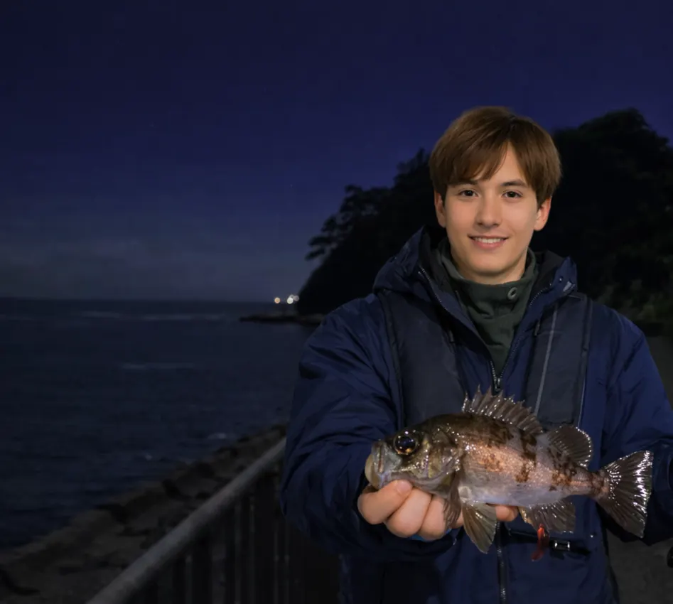 坂ノ下護岸でメバルの釣果を得た久良木.webp