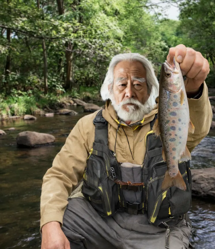 堀株川でヤマメの釣果を得た米田.webp