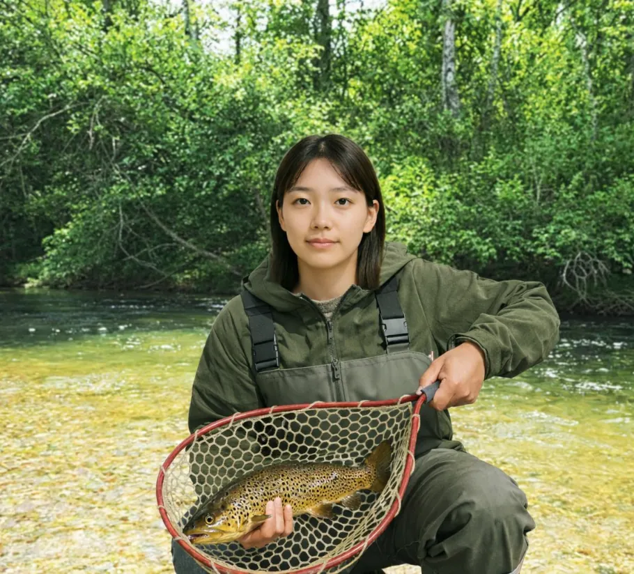 士幌川でブラウントラウトの釣果を得た森永.webp