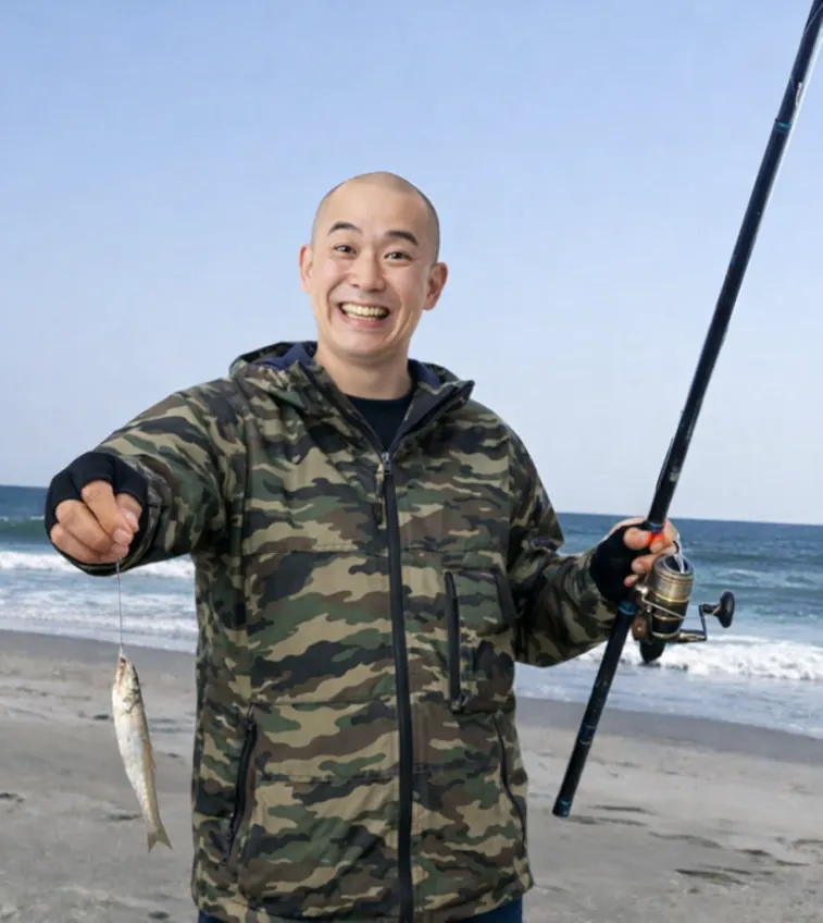 大倉戸海岸でシロギスの釣果を得たがんだま君.webp