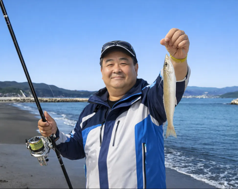 大毛海岸でシロギスの釣果を得た持田.webp