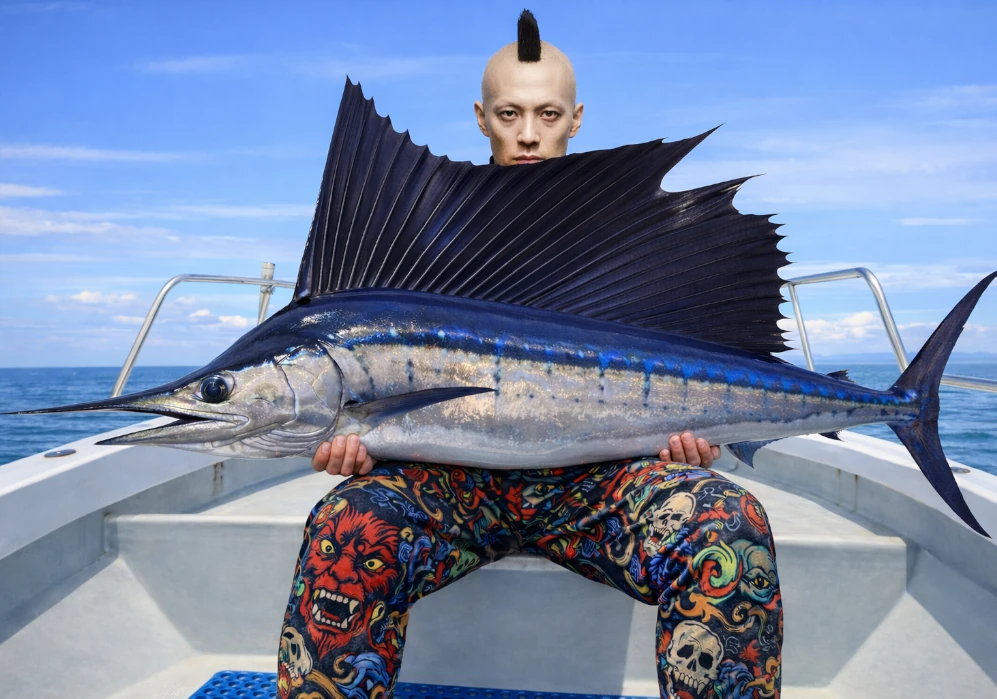 天草灘でバショウカジキの釣果を得た馬頭.webp
