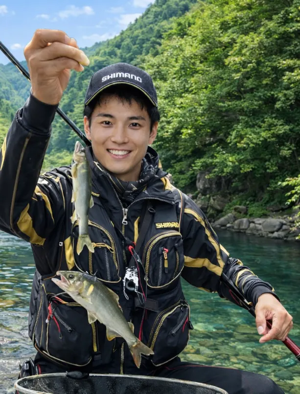 奈半利川でアユの釣果を得た新崎.webp