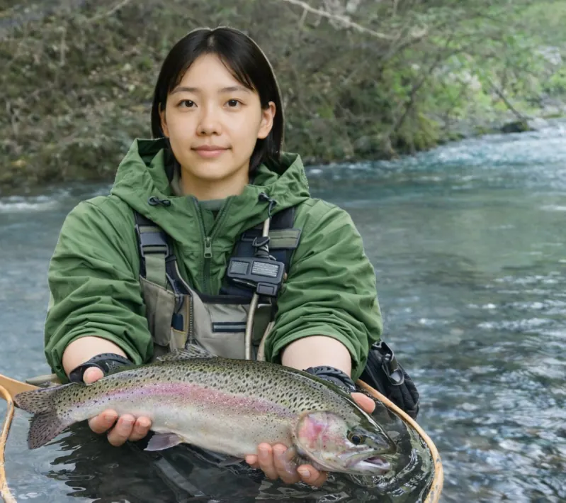 奈良井川でニジマスの釣果を得た森永.webp
