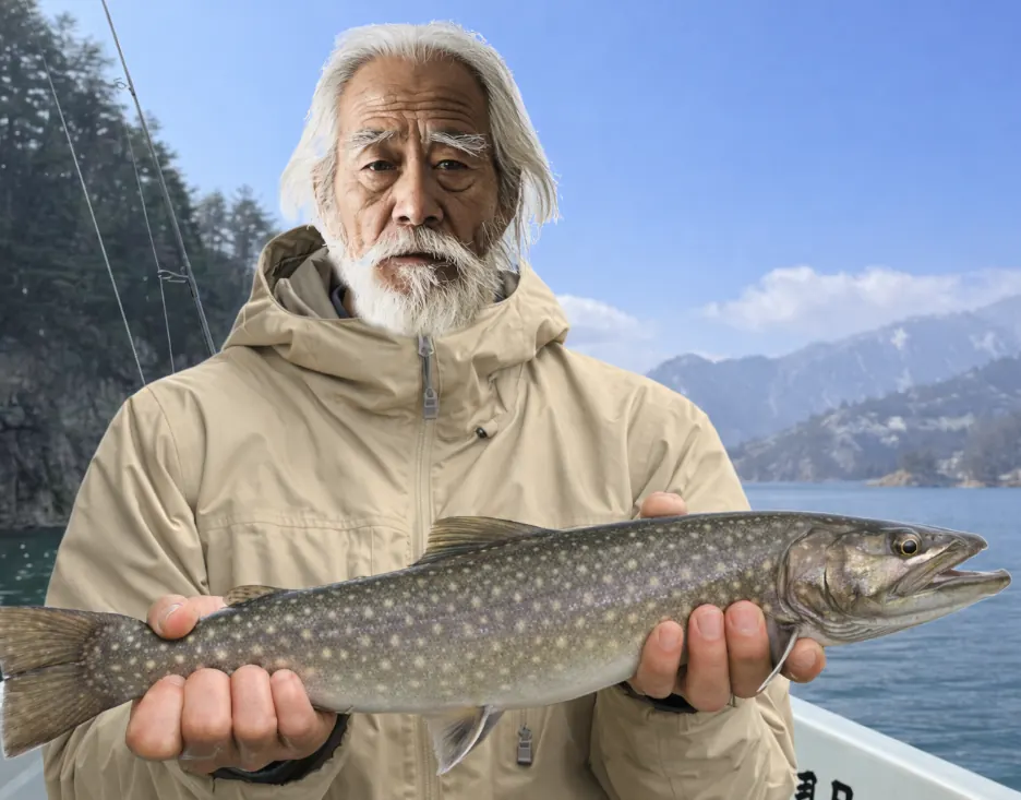 奥只見湖でイワナの釣果を得た米田.webp
