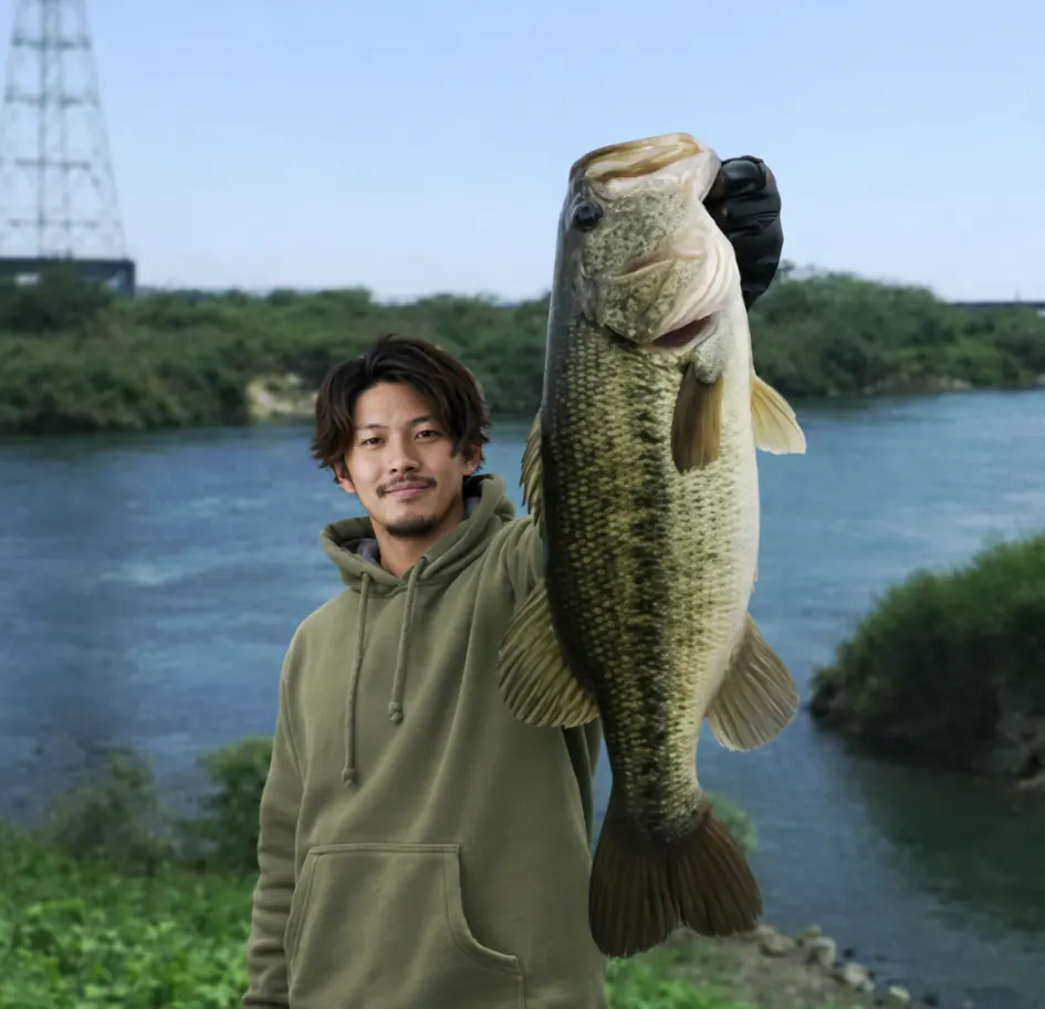 宇治川でブラックバスの釣果を得た澤田.webp