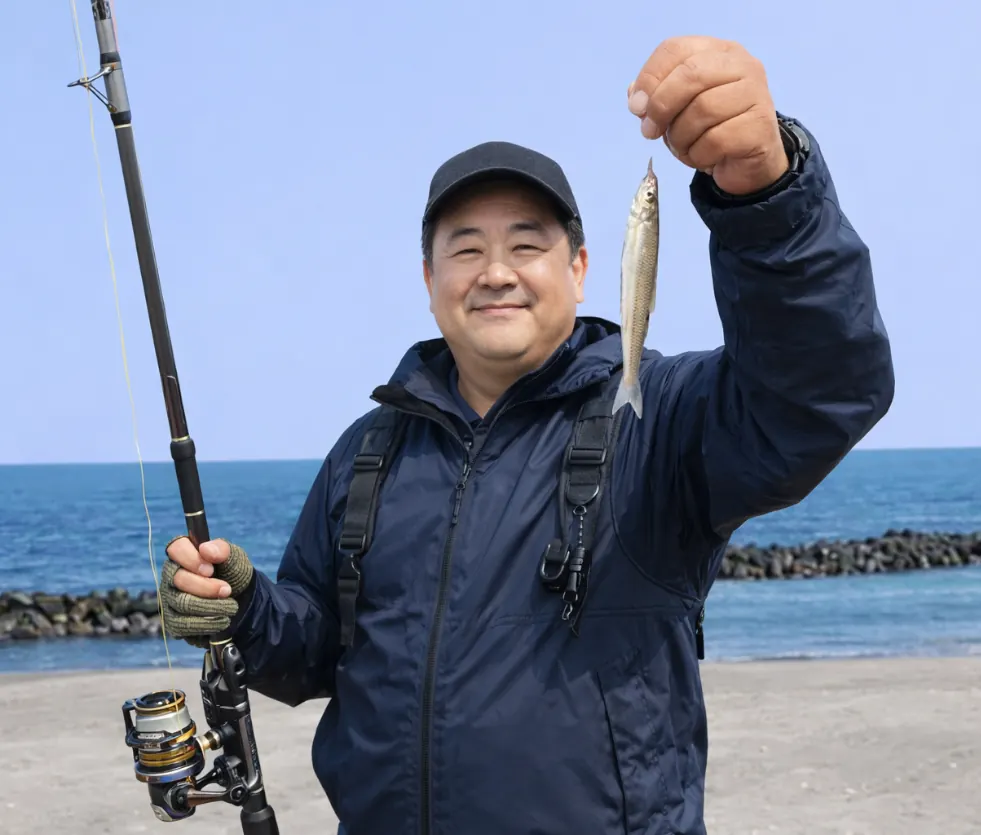 安原海岸でシロギスの釣果を得た持田.webp