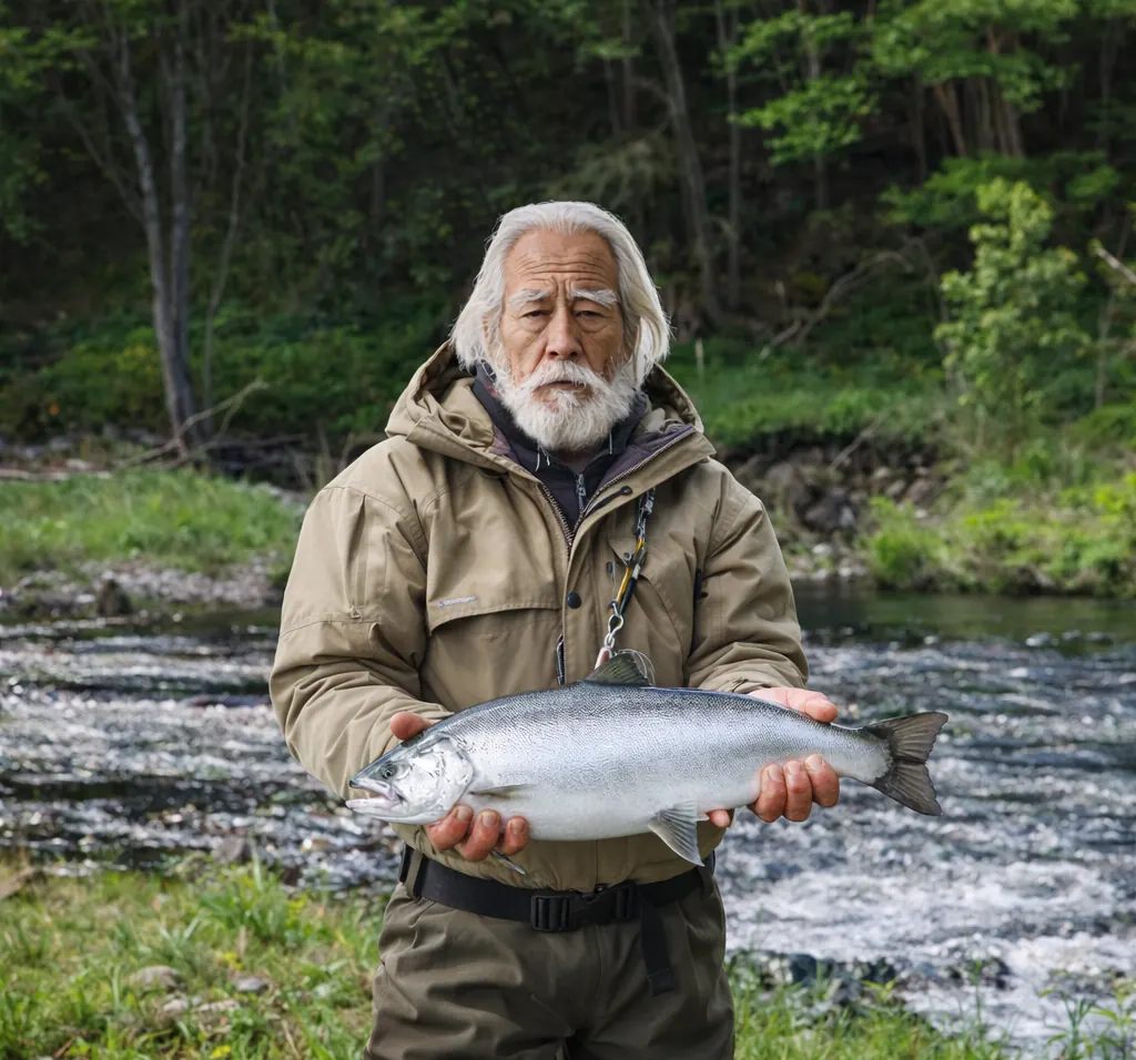 安家川でサクラマスの釣果を得た米田.webp