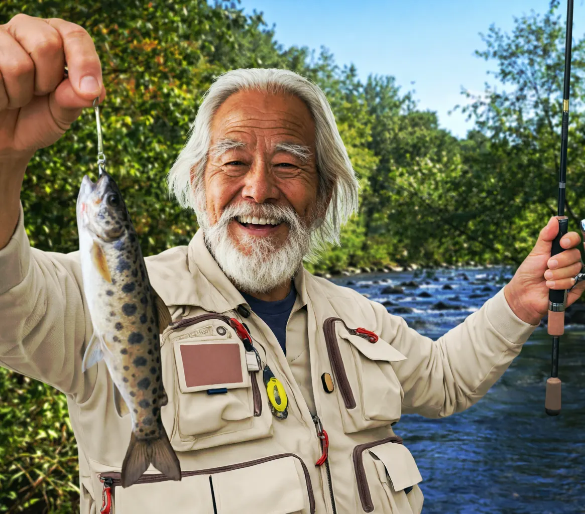安平志内川でヤマメの釣果を得た米田.webp