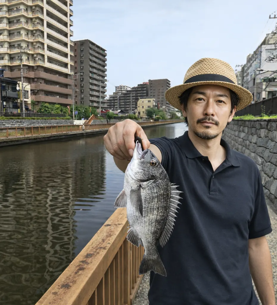小名木川でクロダイの釣果を得た佐々木.webp