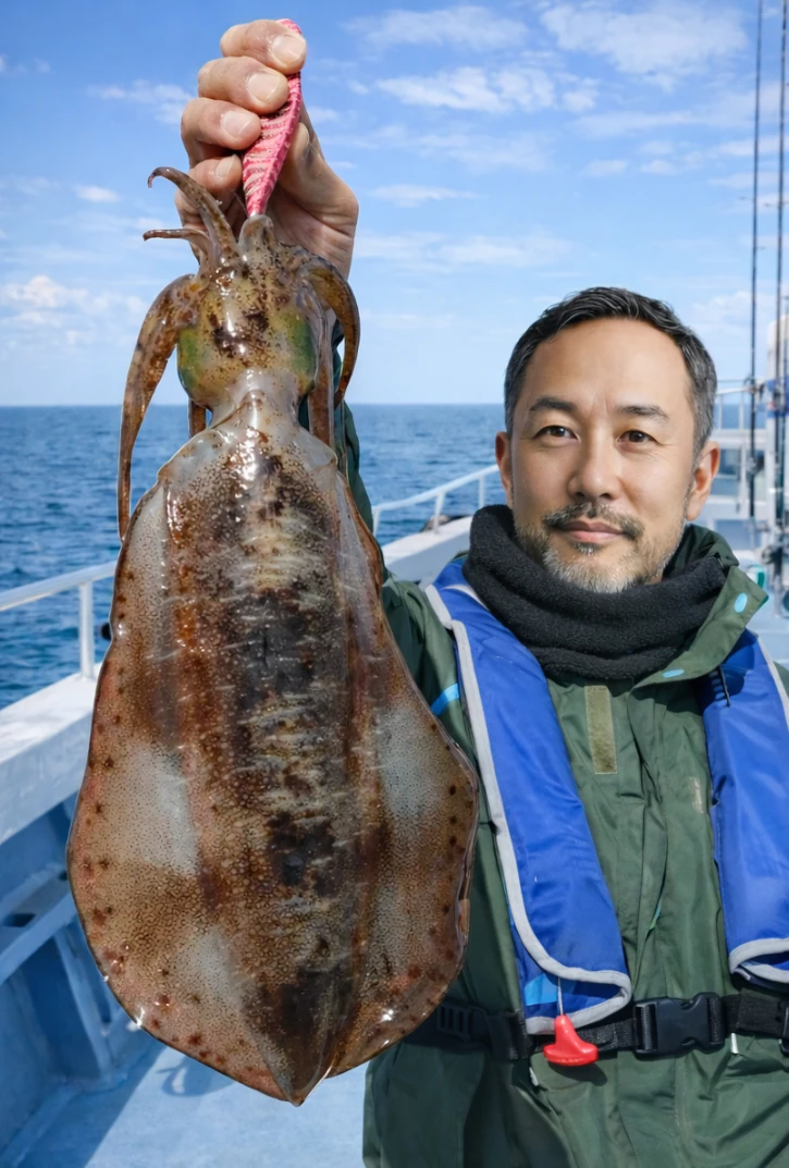 尾鷲沖でアオリイカの釣果を得た渡辺.webp