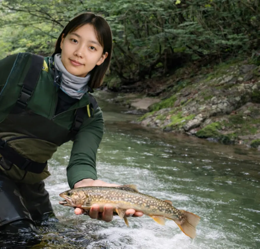 岩見川でイワナの釣果を得た森永.webp